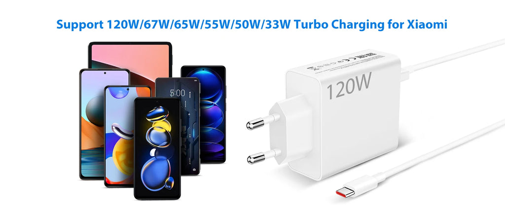 Carregador 120W Turbo para Xiaomi, Redmi e Poco com Cabo 6A