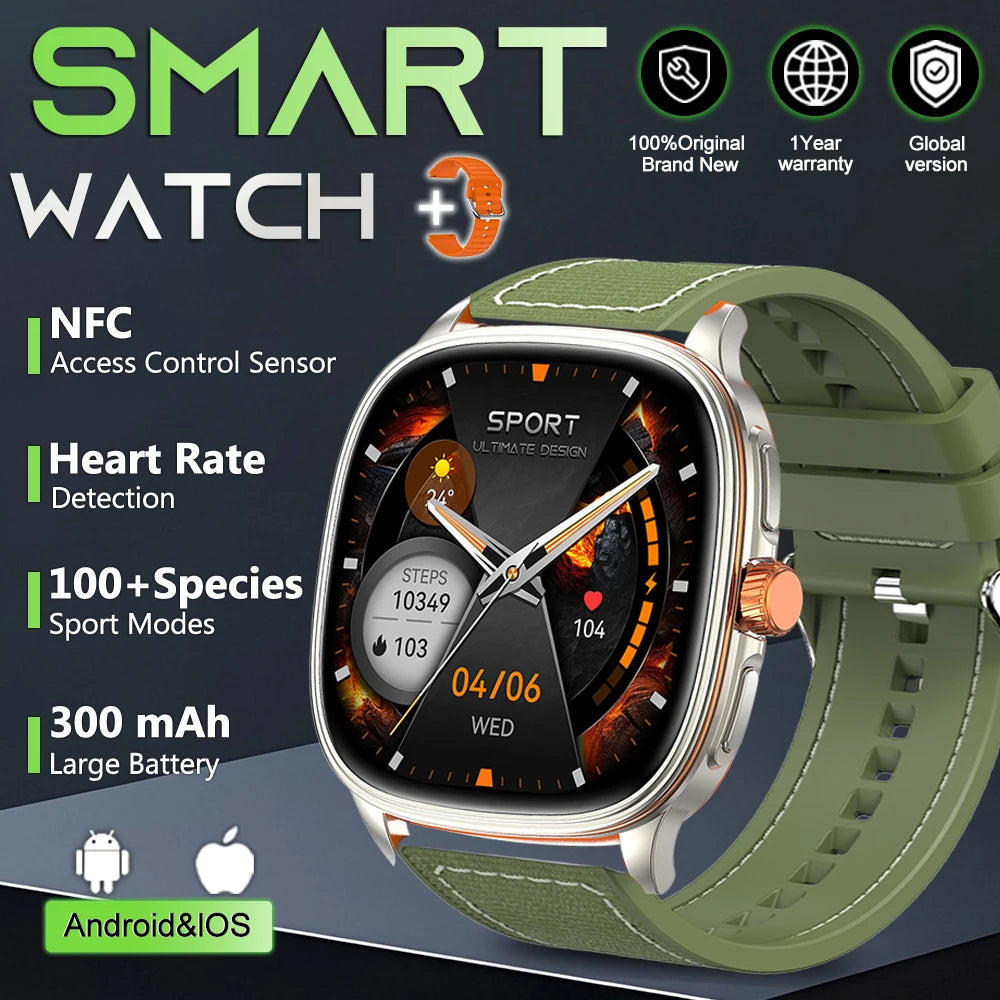 Smartwatch 2026 — Ecrã HD 1.73'', Voz AI, Música, Meteorologia, Modos Desportivos e IP68
