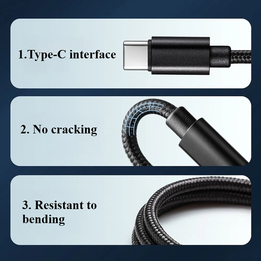 Cabo USB-C para USB-C 66W 5A Nylon Trançado — Carregamento Rápido 1m/2m/3m
