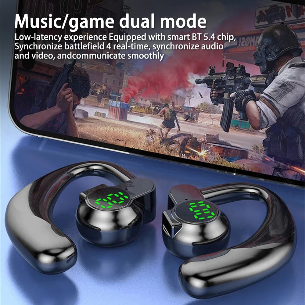 Auriculares Bluetooth 5.4 Ear Hook — Mãos Livres, Cancelamento de Ruído e Condução Segura