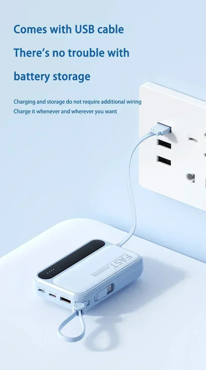 Power Bank Lenovo com 4 Cabos Integrados e Carregamento Rápido