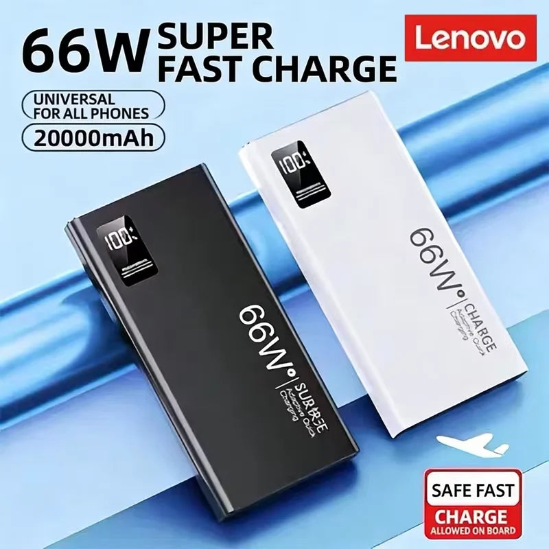 Power Bank Lenovo 20000mAh 66W Carregamento Bidirecional com Display Digital