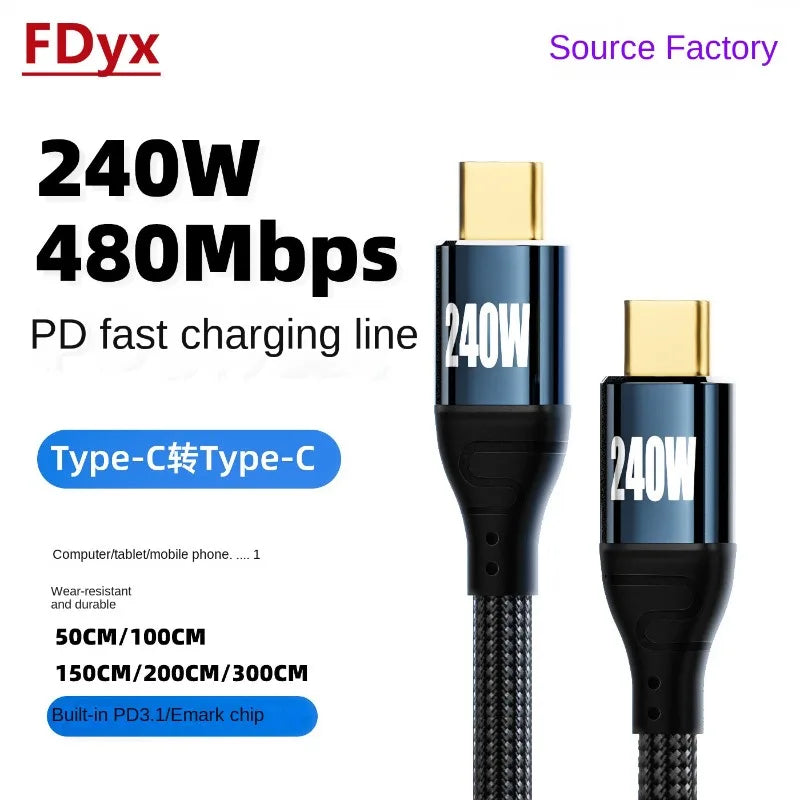 Cabo USB-C 240W em Ângulo 90° — 48V/5A Compatível com USB 2.0 (3m/10FT)