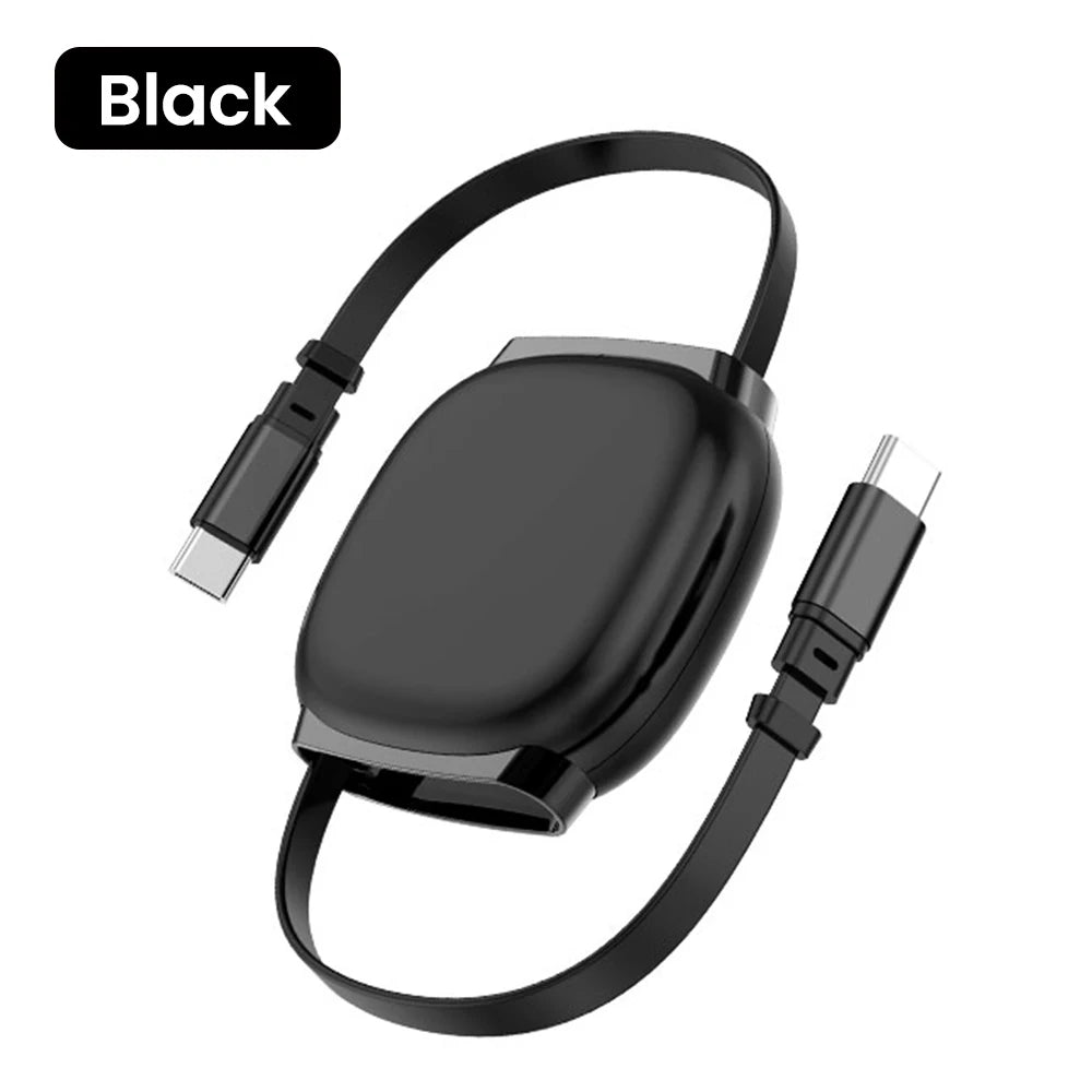 Cabo USB-C Retrátil 100W para iPhone 17, 16 e MacBook — Compacto e Prático