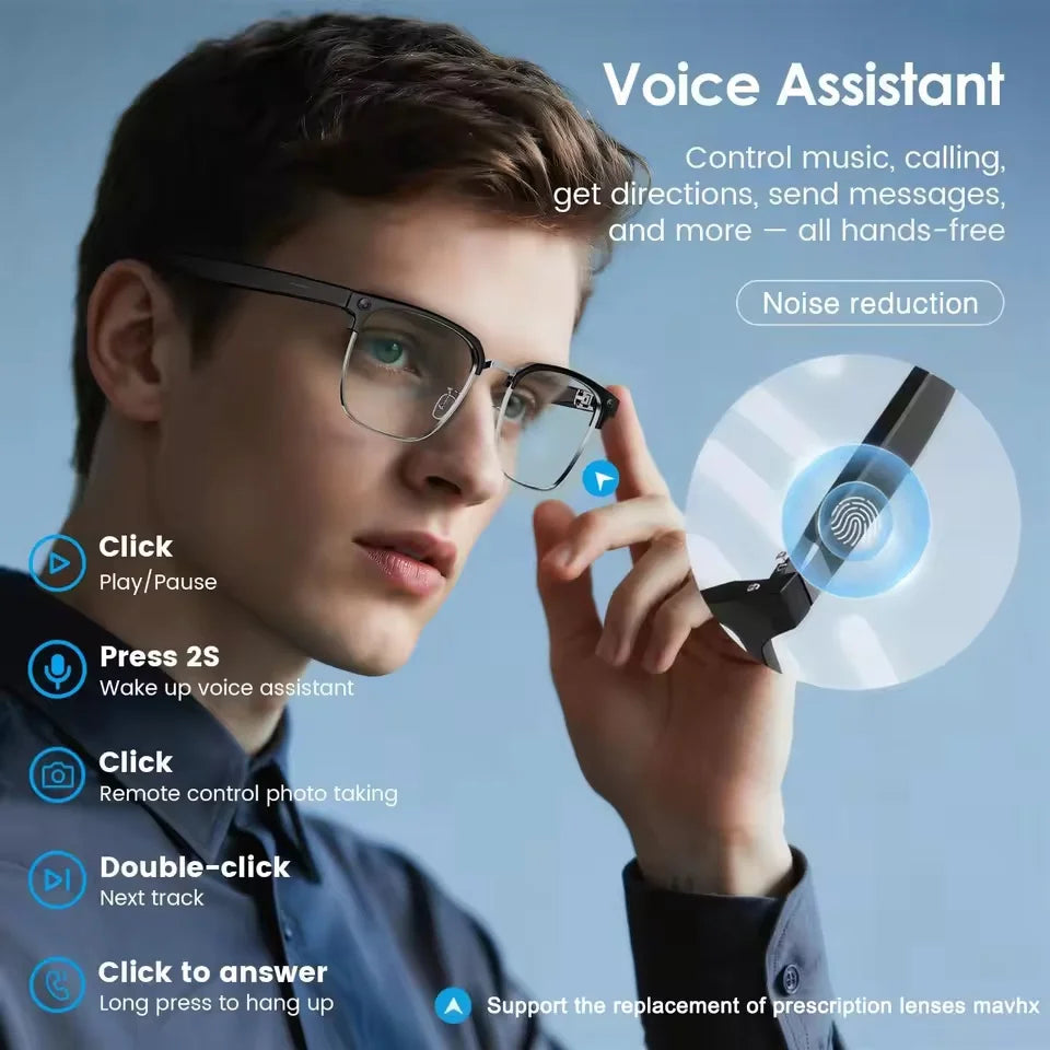 Óculos Inteligentes 2026 com Câmara 800W, IA, Bluetooth, Tradução por Voz e Gravação de Vídeo
