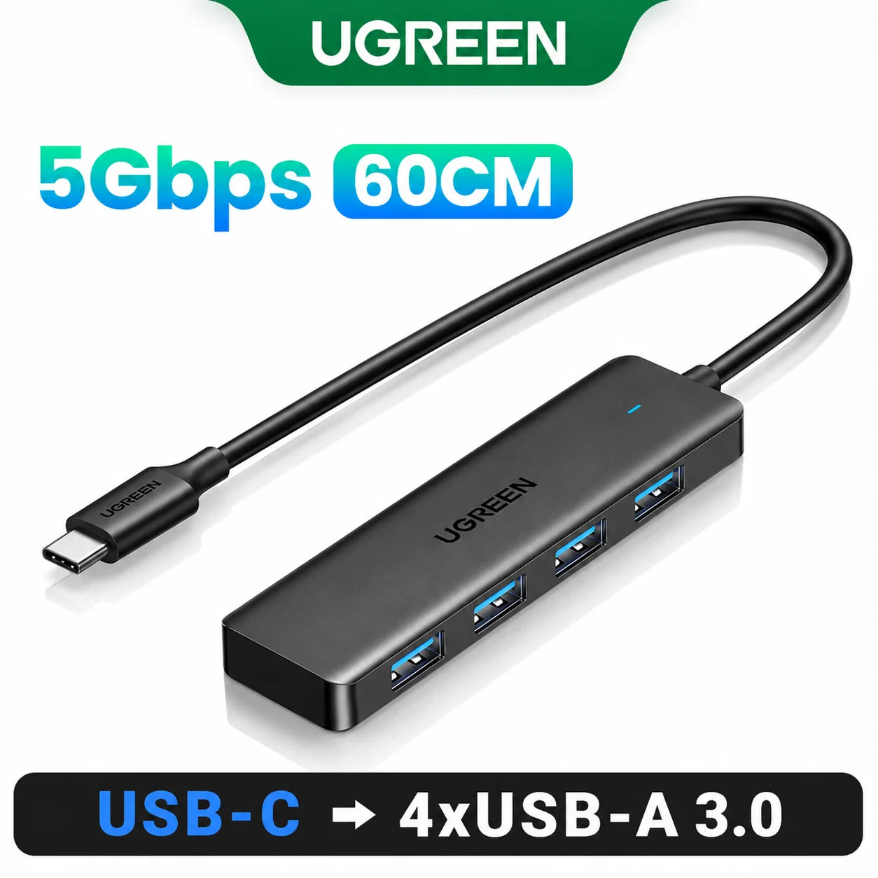 Hub USB 3.0 UGREEN 4 Portas Slim — Para MacBook, PC, Xbox e PS5