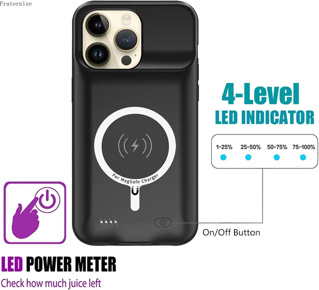 Capa com Bateria para iPhone 14 Pro — Power Bank MagSafe 10000mAh com Carregamento Sem Fios