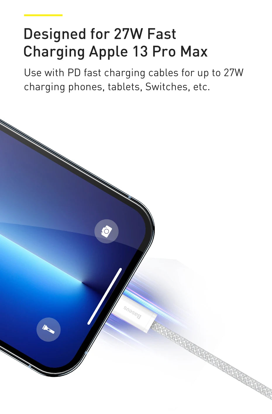 Cabo Baseus USB-C para iPhone 20W Carregamento Rápido — 1.2m/2m