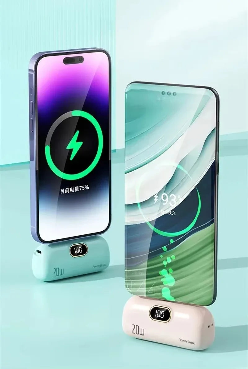 Power Bank Cápsula Mini 10000mAh 20W com Cabos Integrados