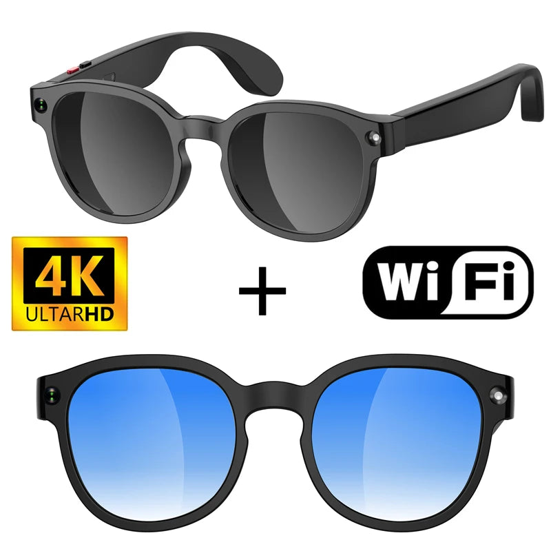 Óculos Inteligentes com Tradução IA — Câmara 8MP HD, Gravação 4K, Bluetooth e Música