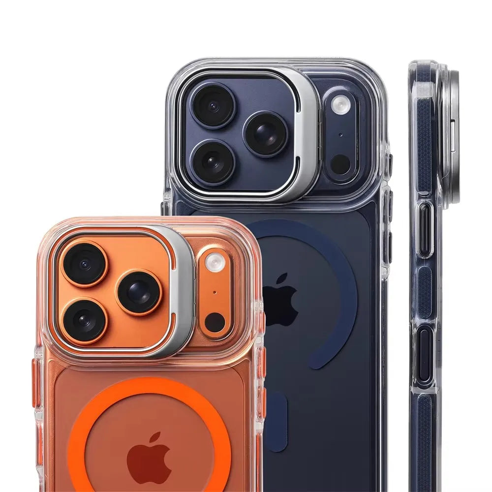 Capa Transparente Magnética com Suporte para iPhone 17 ao 12