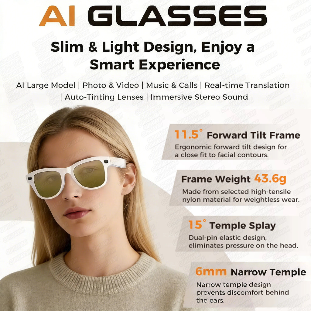 Oculos Inteligentes IA 2026 com Câmara 5MP, Tradução em Tempo Real e Power Bank 3600mAh