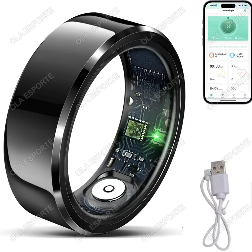 Smart Ring 2025 — Pressão Arterial, Frequência Cardíaca, Sono, IP68 e 5ATM para Homem e Mulher