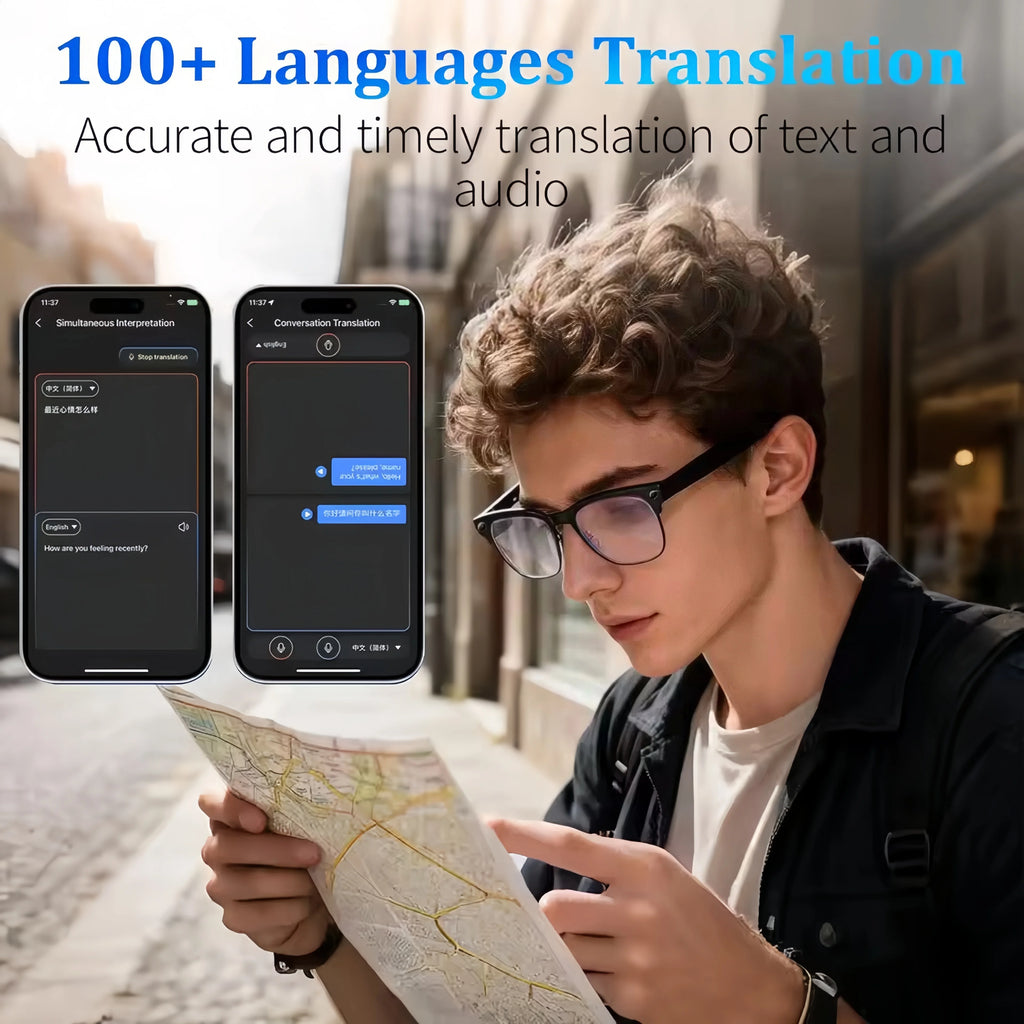 Óculos Inteligentes 2026 com Câmara 800W, IA, Bluetooth, Tradução por Voz e Gravação de Vídeo