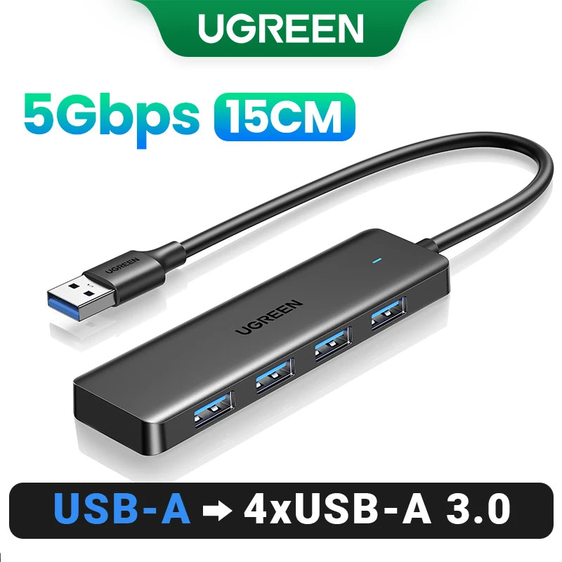Hub USB 3.0 UGREEN 4 Portas Slim — Para MacBook, PC, Xbox e PS5