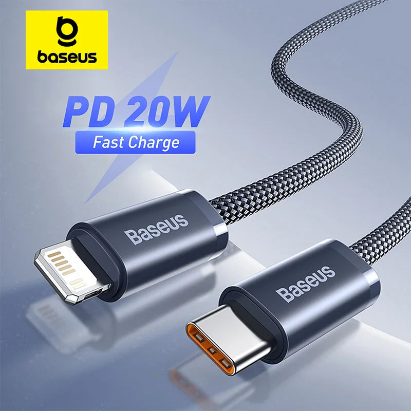 Cabo Baseus USB-C para iPhone 20W Carregamento Rápido — 1.2m/2m