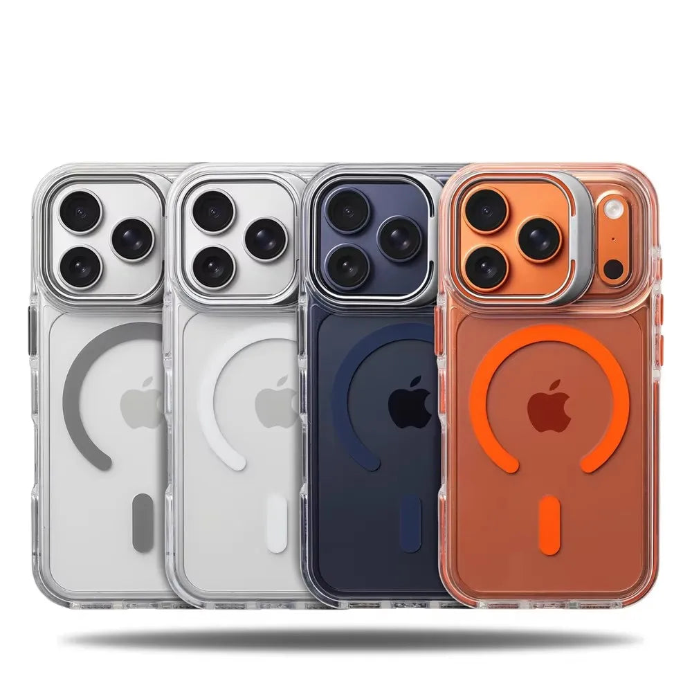 Capa Transparente Magnética com Suporte para iPhone 17 ao 12