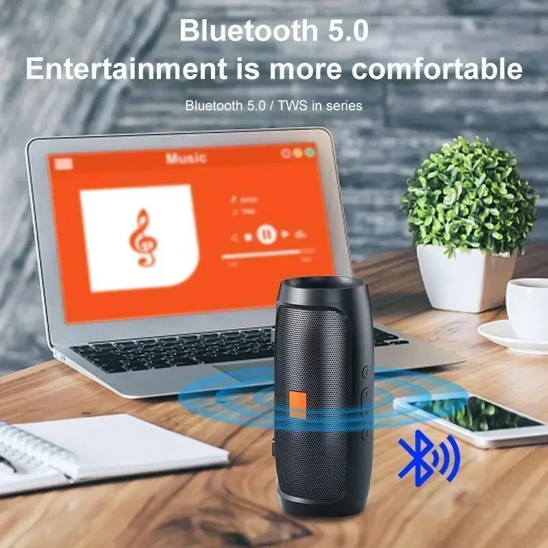 Coluna Bluetooth 5.0 Portátil IP65 — Som Estéreo HD, AUX, Bateria Longa e Emparelhamento Duplo