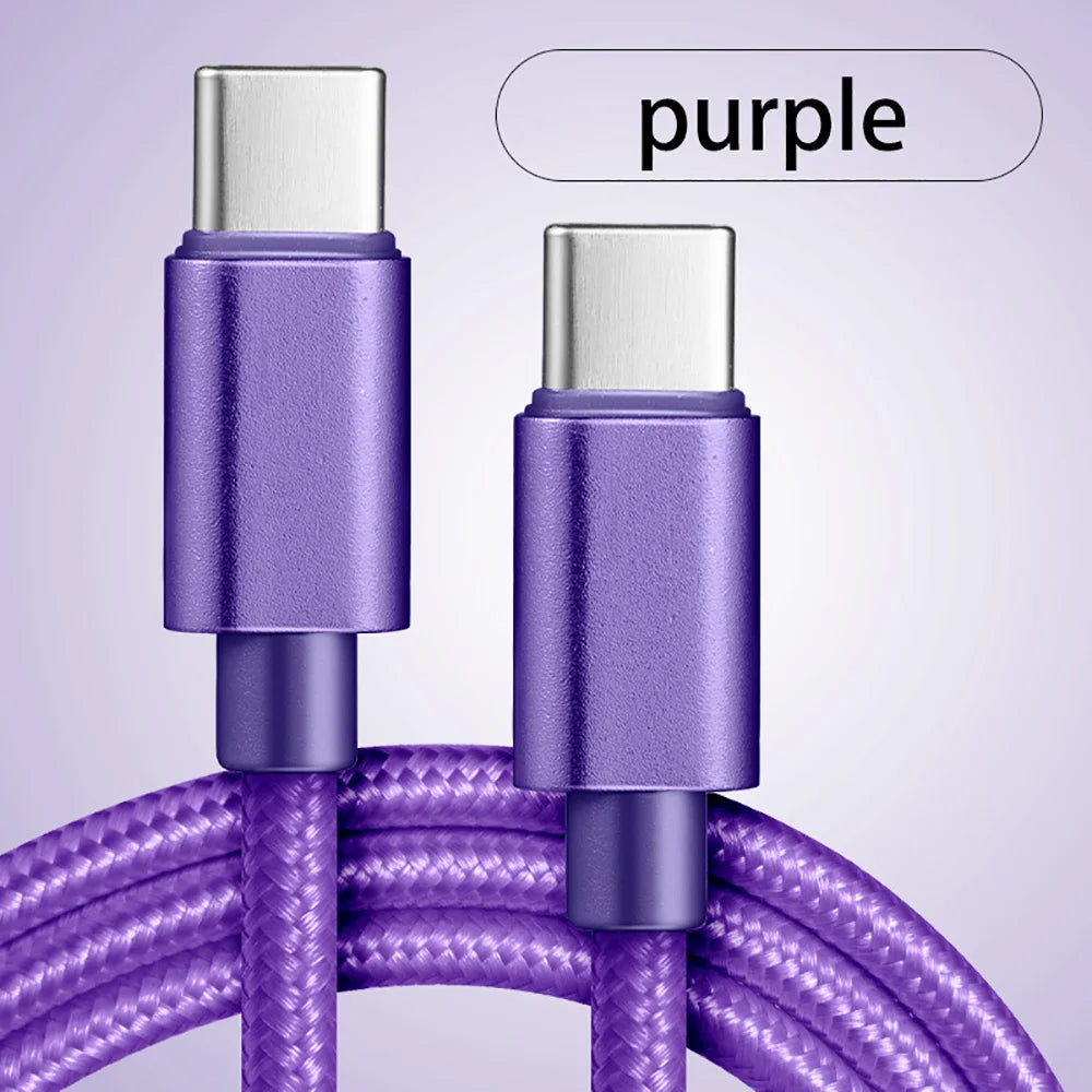 Cabo USB-C para USB-C 66W 5A Nylon Trançado — Carregamento Rápido 1m/2m/3m