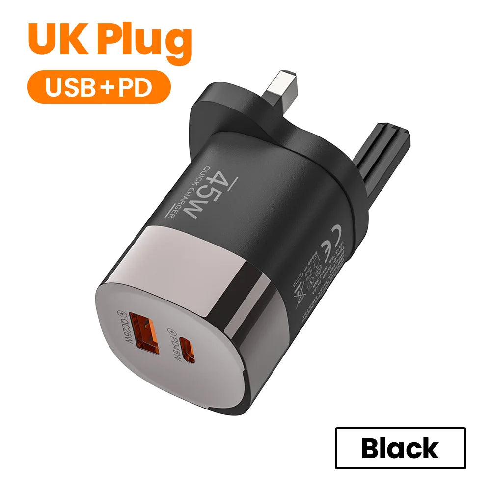 Carregador Elough 45W USB-C + USB-A 2 Portas para iPhone, Huawei e Android
