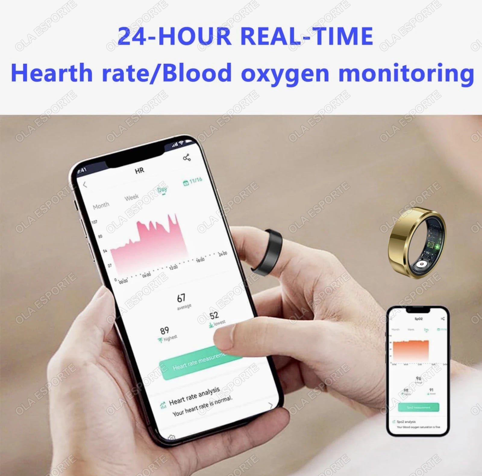 Smart Ring 2025 — Pressão Arterial, Frequência Cardíaca, Sono, IP68 e 5ATM para Homem e Mulher