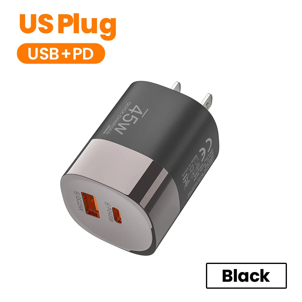 Carregador Elough 45W USB-C + USB-A 2 Portas para iPhone, Huawei e Android