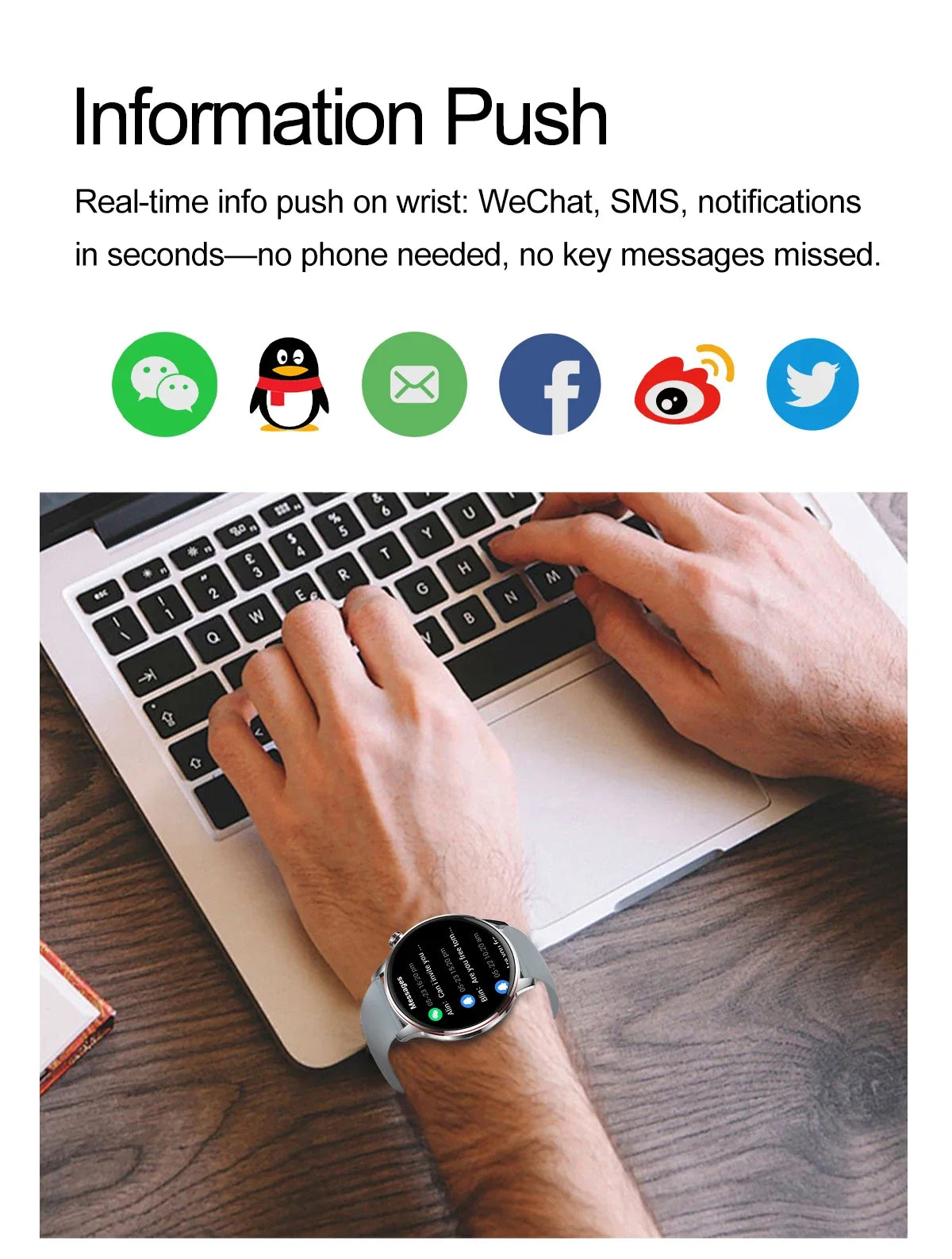 Smartwatch Feminino Elegante — Rosa e Dourado, Saúde Completa e Notificações Inteligentes