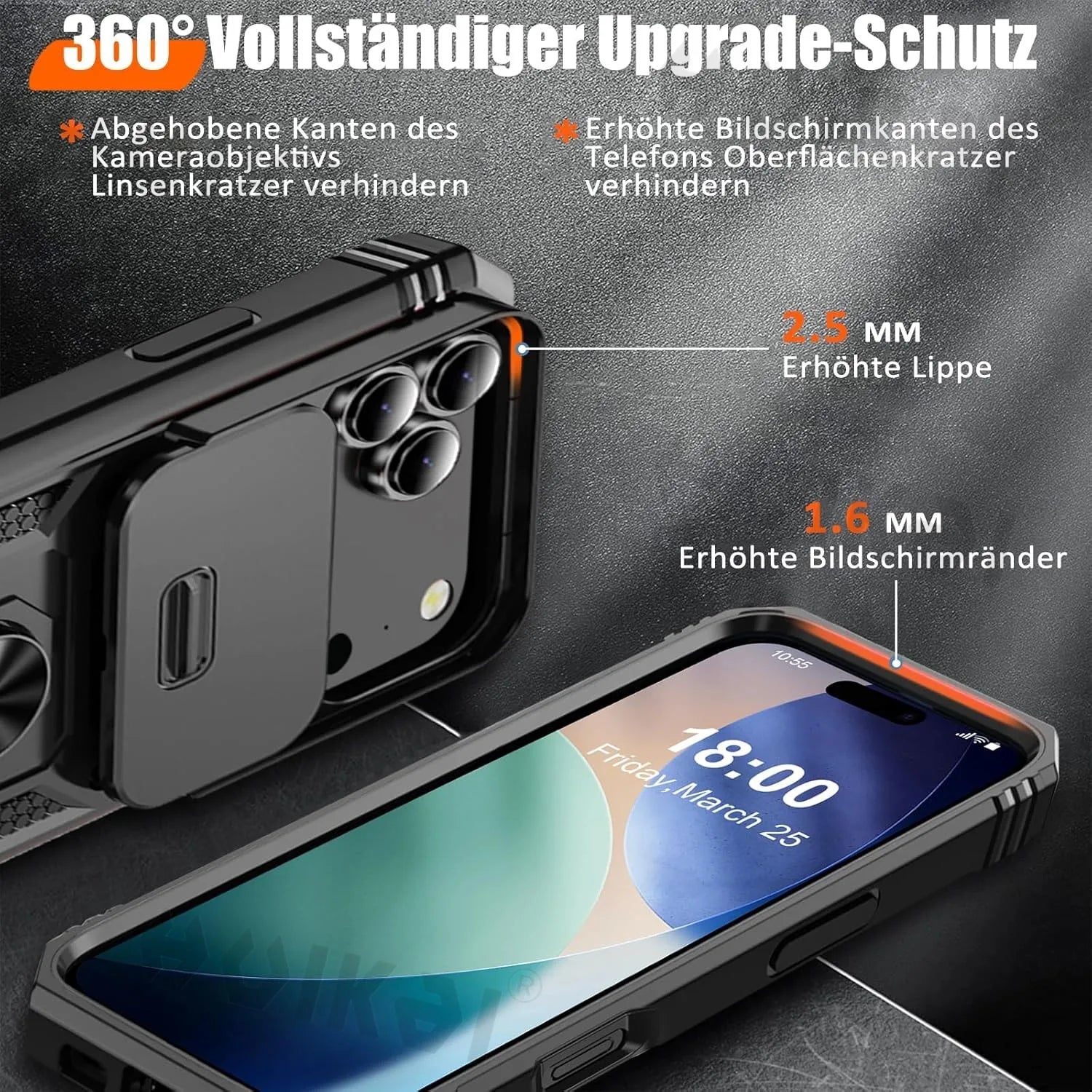 Capa com Tampa de Câmara Deslizante e Suporte 360º para iPhone