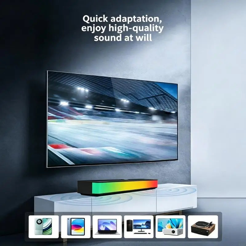 Soundbar de Secretária Sem Fios com Barra de Luz — Bluetooth 5.3, USB, Recarregável e Para TV