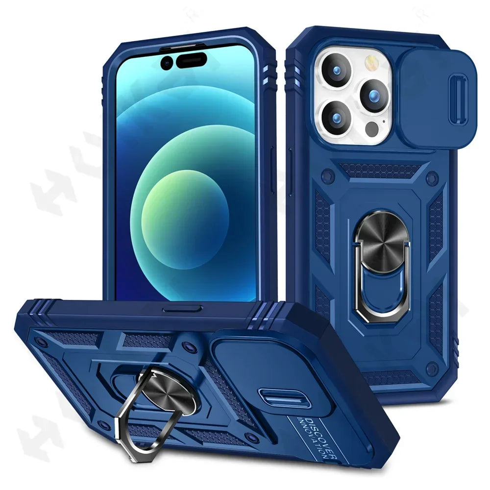 Capa com Tampa de Câmara Deslizante e Suporte 360º para iPhone