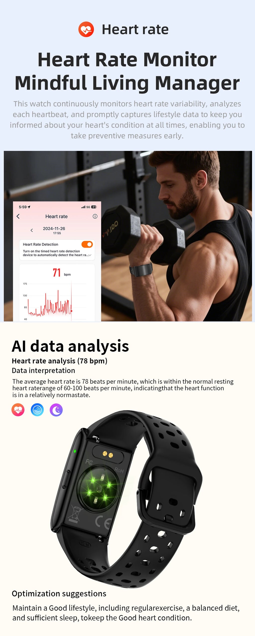Smartwatch 2025 — Fitness, Freqüência Cardíaca, Oxigénio no Sangue e À Prova de Água